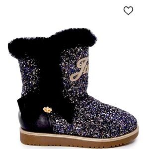13c Juicy Couture “Windsor” Black Glitter Faux Fur boots
